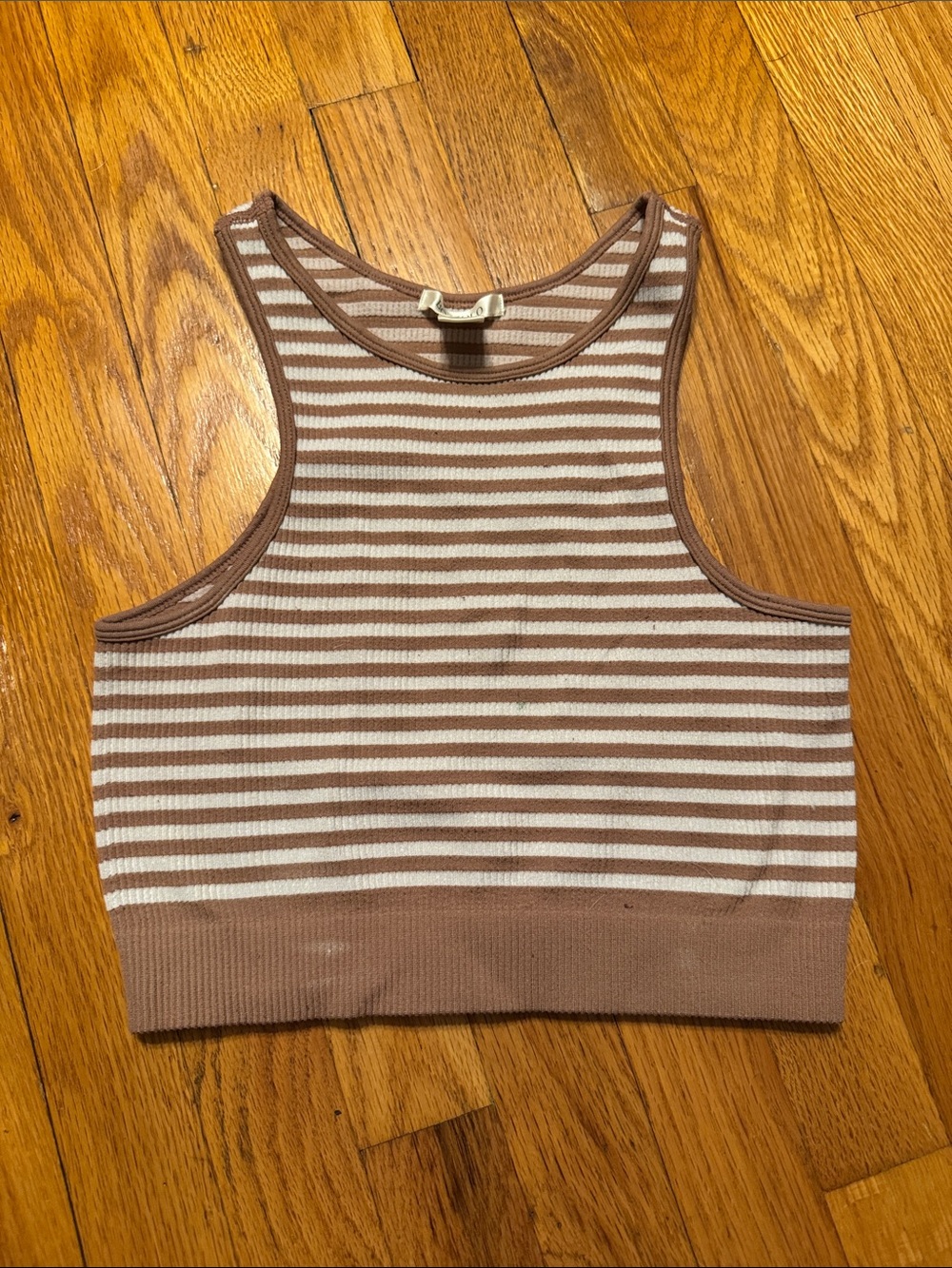 Bozzolo Striped Ribbed Crop Tank in Brown and Cream